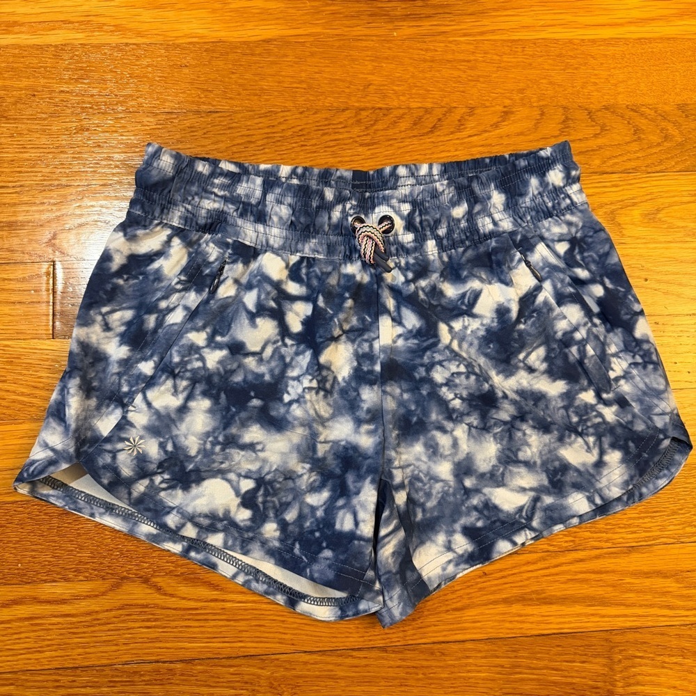 Athleta Girl All Play Blue Tie-dye Pocket Drawstring Shorts - Size XL/14